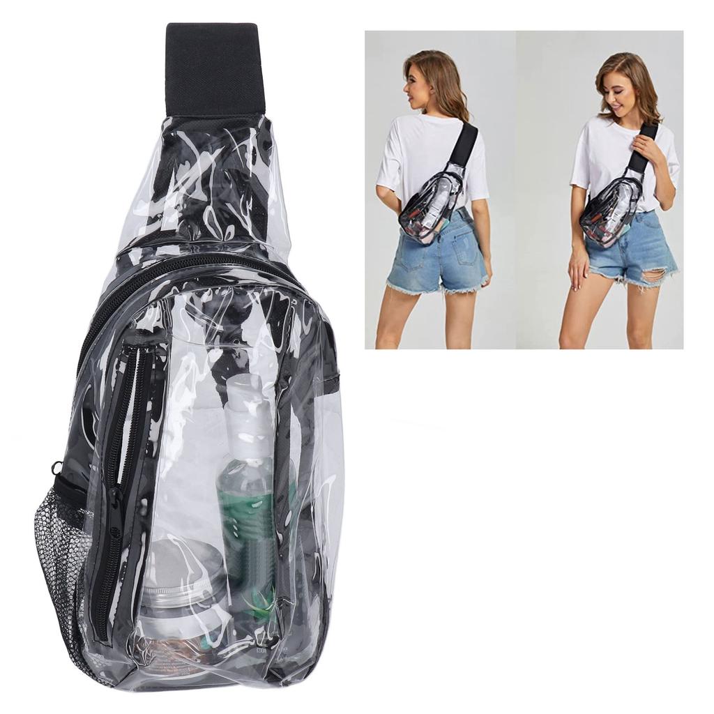 Clear Sling Bag Stadium Approved Small PVC Casual Waterproof Transparent Chest Bag for Hiking Stadium Or Concerts