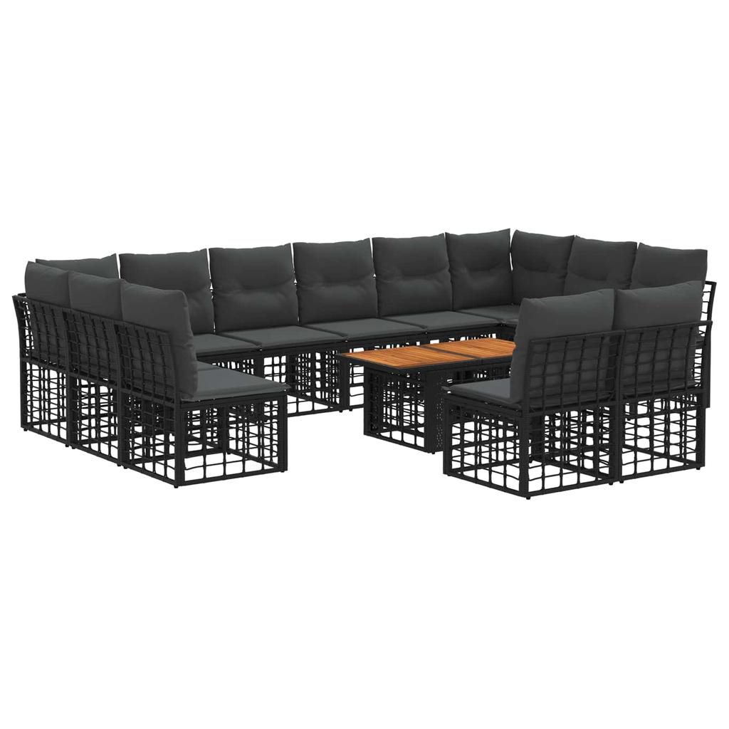 Garden Sofa Set 13 Pieces Black and Dark Grey Poly Rattan
