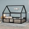 Flat bed, metal bed, 140 x 200 cm, metal bed frame, iron bed, children's bed, without mattress, house decorative trim, parapet, black