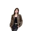 Women's Slimming PU Leather Jacket - Spring/Autumn, Lapel, Petite and Versatile Fashion