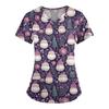 Women's Christmas Printing Short Sleeve V-neck Tops Working Pocket Blouse
