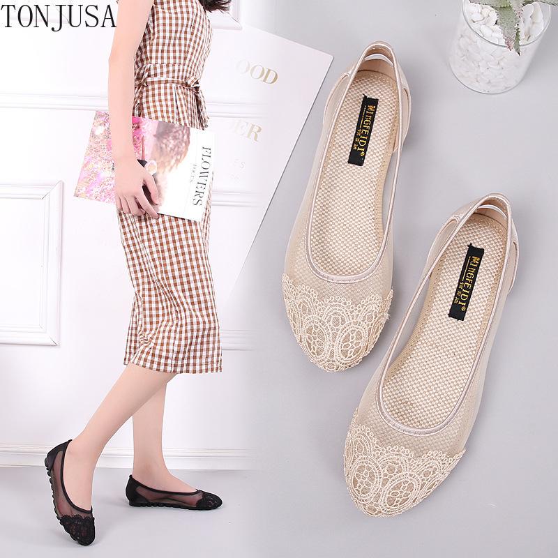Large Size Old Beijing Cloth Shoes Lace Breathable Mesh Flats