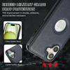 For iPhone 16 Case Logo View Litchi Texture PU Leather Coated PC+TPU Phone Cover