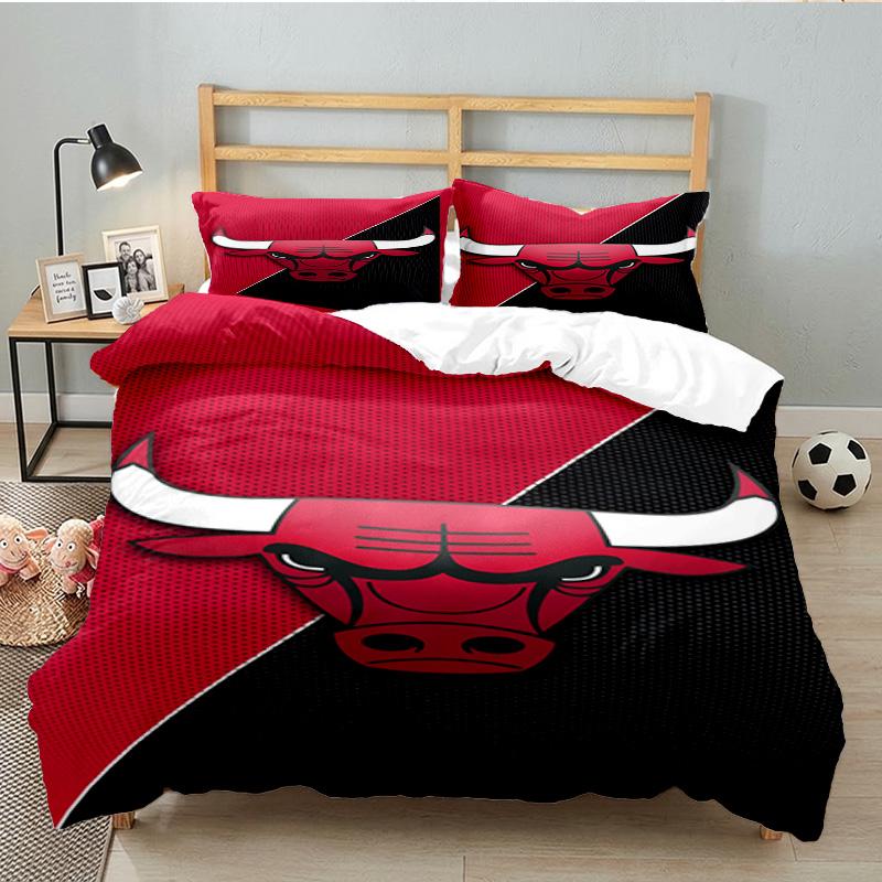 Red Bulls Basketball 3PCS Bedding set,Ideal for 1pc Duvet Cover And 2pcs Pillowcases Perfect for Fan gift,Ideal for Bedroom, Dormitory