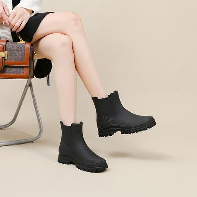 Mittelhohe Regenstiefel für Damen, britischer Stil, modische Alltags-Wasserschuhe, wasserdicht, abriebfest und rutschfest, Gummischuhe, Regenstiefel