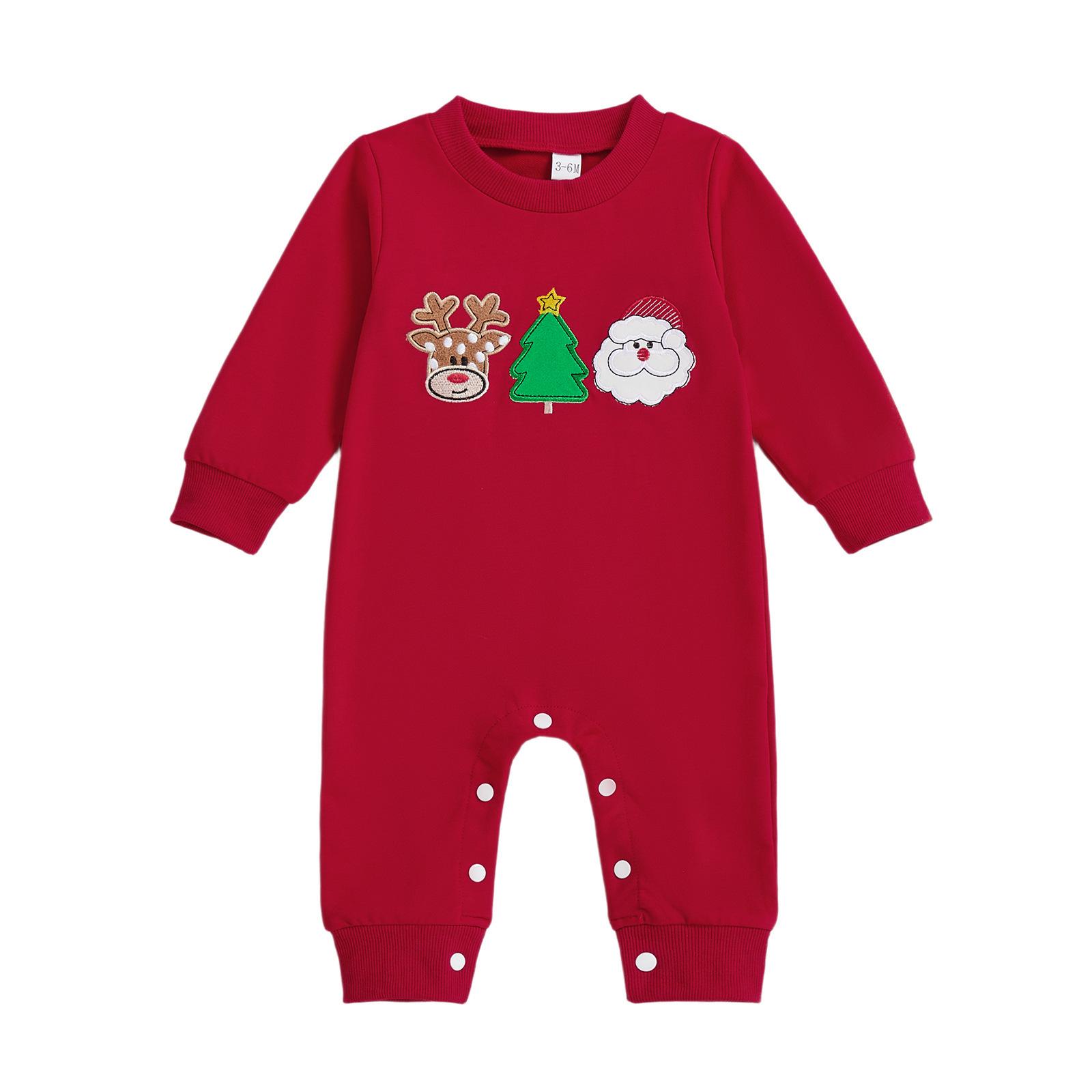 

2025 Festive Bodysuit: Deer, Tree & Santa Applique Romper 0-3 Months червоний