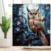 1pc Shower Curtain - Majestic Owl In a Mysterious Forest with Blue Leaves and Flowers Design Waterproof