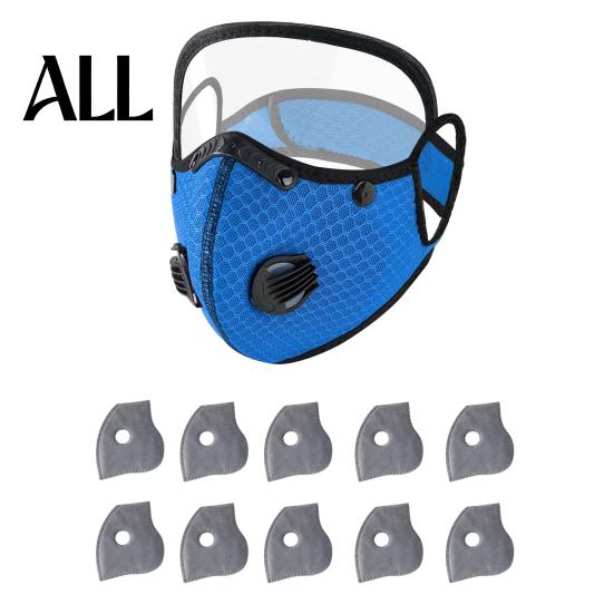 Breathable Cycling Mask Reusable Carbon Filter Dust with Adjustable Goggles, 6-Layer Face Guard 10 Filters, Protection Breathing Valve, Eye