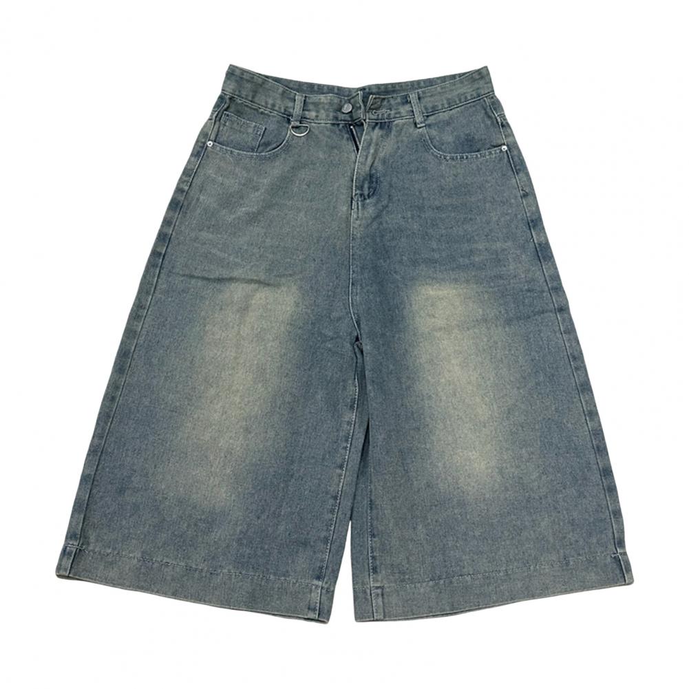 

Мужские укороченные джинсы, широкие джинсовые брюки со средней посадкой и карманами, застежка-молния на пуговицах, потертые джинсы до середины икры в стиле ретро S синий