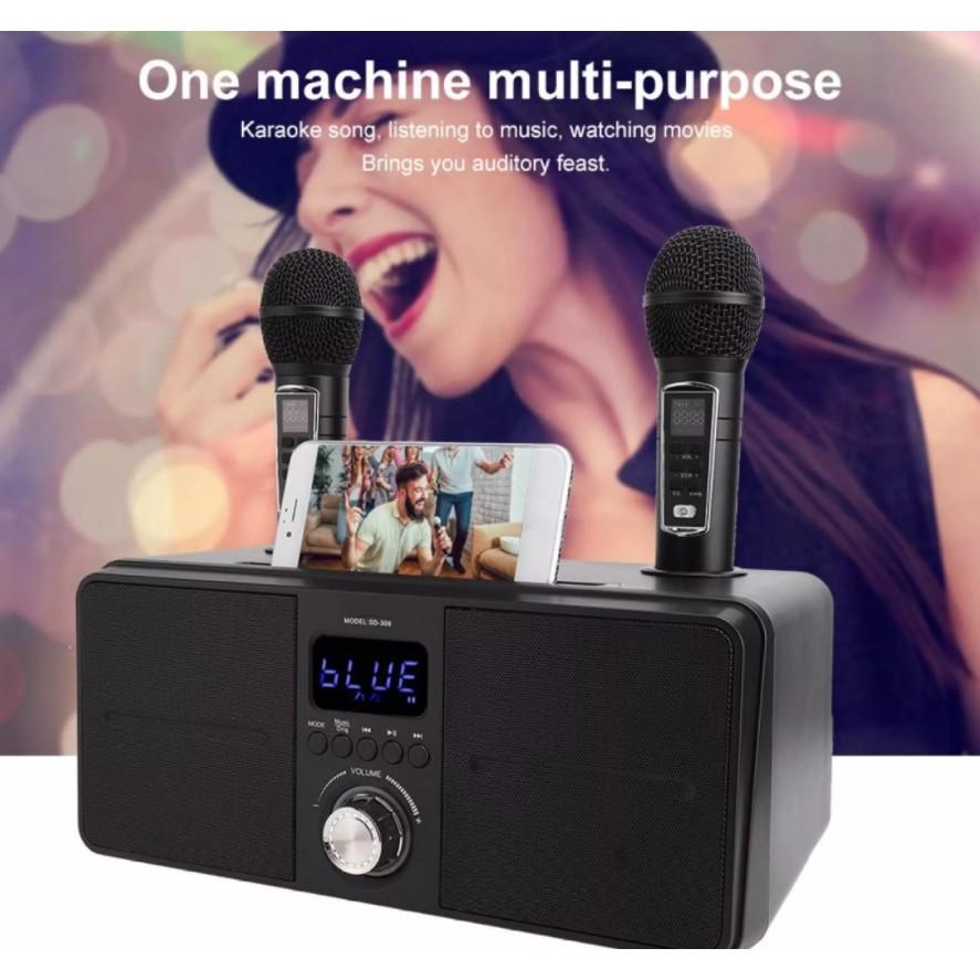 SD-309 3D Portable Household Karaoke System Wireless Bluetooth Dual Microphone Stereo Speaker