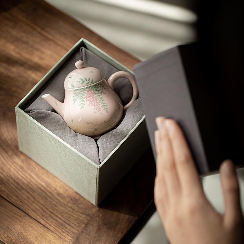 Hand Painted Wisteria Teapot Scholar Ceramic Brewing Pot with Ball Filter Autumn Water Kettle Chinese Style Kung Fu Tea Set
