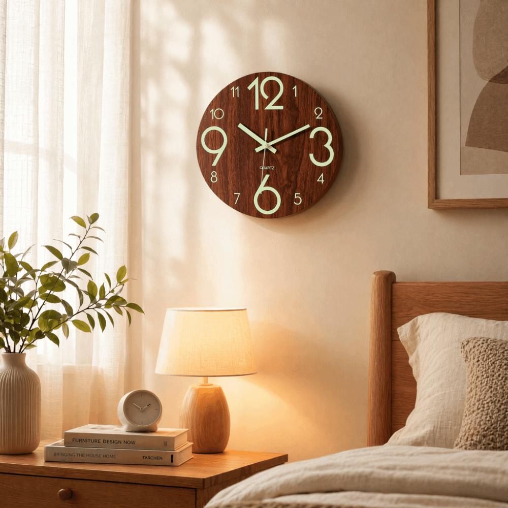 8 Inch 3D Wall Clock Wooden Glowing Hanging Clock Modern Luminous Wall Clock  Living Room