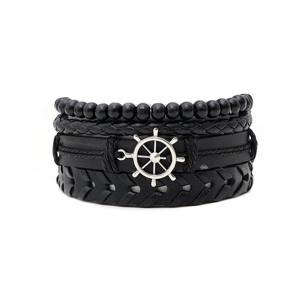 Retro Black Eagle Head Multi-Layer Leather Bracelet Set