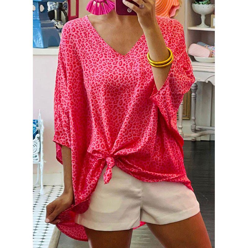 

Elegant Hot Sale Fashion Knot V Neck Printed Shirt Picture Color S
