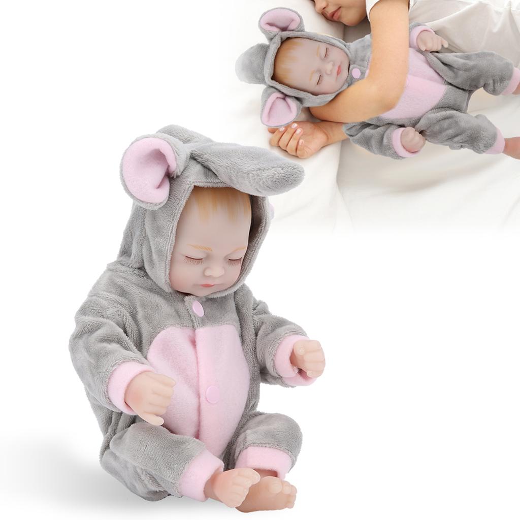 Mini Baby Doll Lifelike Silicone Closing Eyes Bath Toys Girls Doll Toy for NewbornsGray Pink Doll