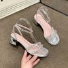 Internet celebrities with the same rock sugar fairy~ French rhinestone word with open-toed thick high-heeled sandals female 2025 summer new