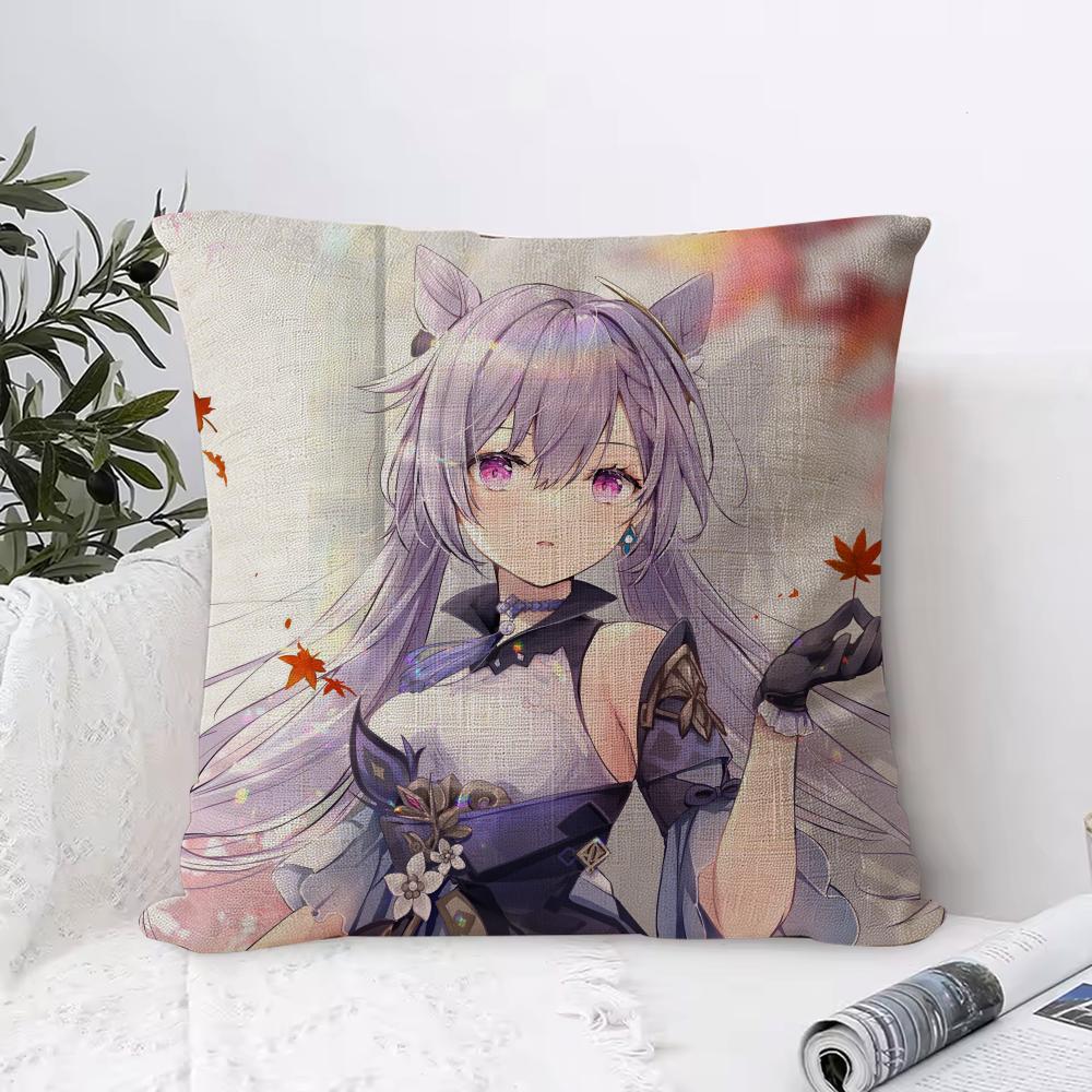 Genshin Impact Keqing Cushion Cover Eco Linen Pillow Case DoubleSided Print Breathable Durable Zipper Home Decor Gift