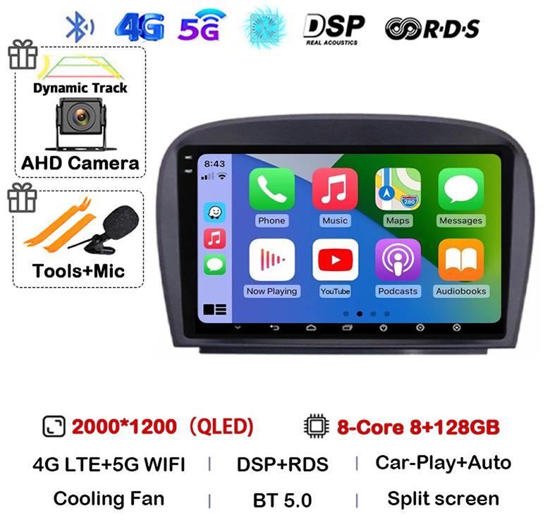 Android 14 Carplay Car Radio For Mercedes Benz SL R230 SL350 SL500 SL55 SL600 SL65 2001-2007 Multimedia Video Player GPS Stereo