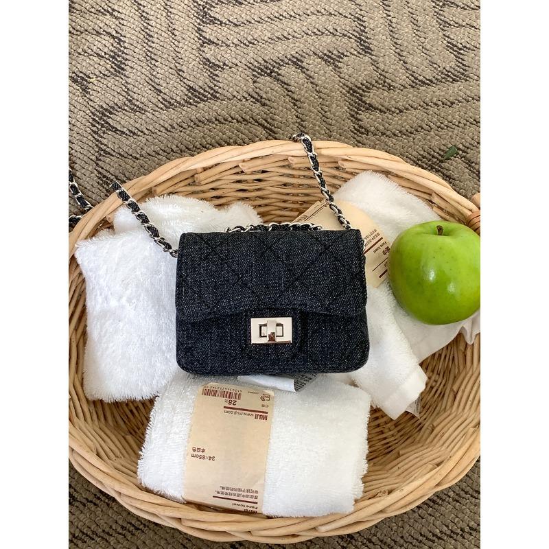 

Mni flip lock chain rhombus bag women s shoulder crossbody bag premium embroidered thread denim bag women чёрный