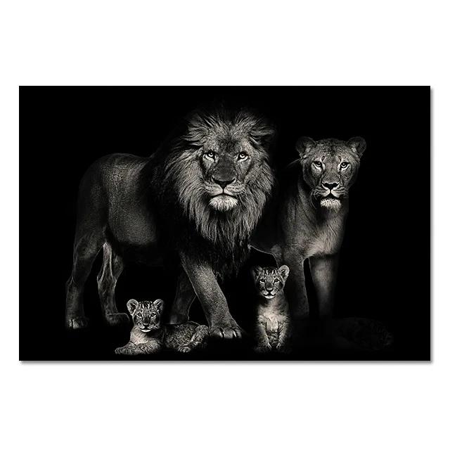 Modern Lion Family Wall Art Canvas Painting Print Posters Nature Animal Tiger Mural Pictures for Living Room Home Decoration