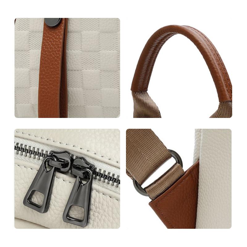 Mini Checkered Leather Backpack - Contrast Color Convertible Shoulder Bag