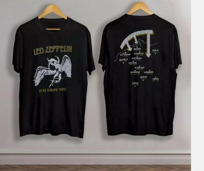 Vintage 1980 Led Zeppelin Over Europe Tour Letztes Konzert Rockband T-Shirt Unisex