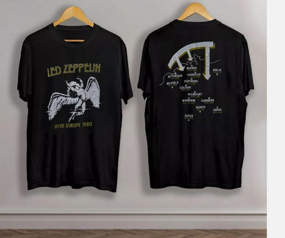 Vintage 1980 Led Zeppelin Over Europe Tour Last Concert Rock Band T-Shirt Unisex