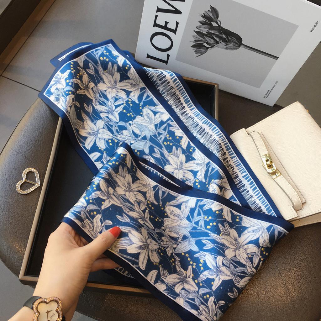111 mulberry silk scarf French rose silk double crepe silk scarf long silk streamer Hangzhou silk spring and autumn