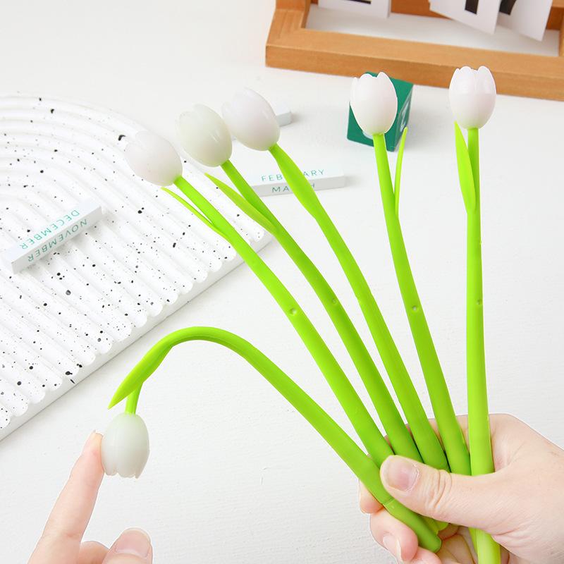 Color Changing Tulip Gel Pens Cute Discolor Floral Black Ink Neutral Pens Korean Stationery Holiday Gifts Office Supplies