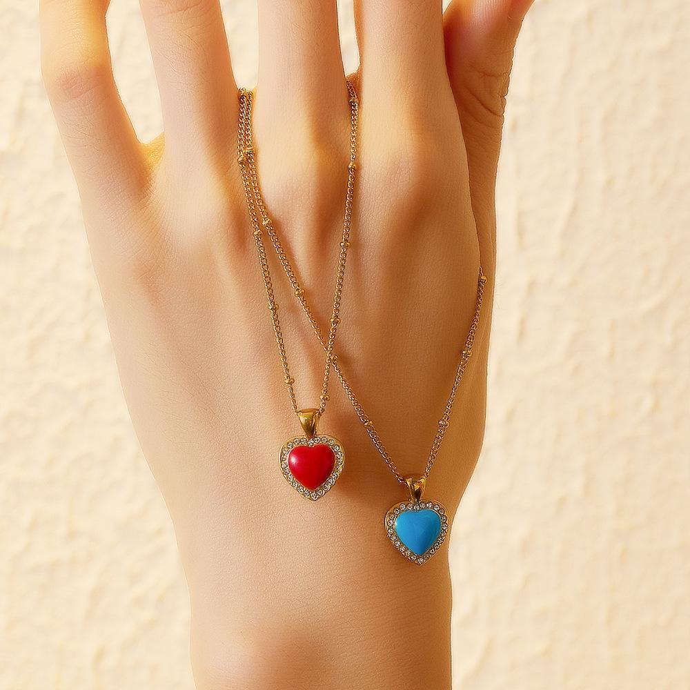 Color -Colored Titanium Steel Love Pendant Simple Light Luxury Diamond Fixture Chain