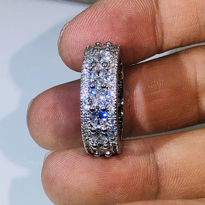 Elegant Temperament Geometric White Zircon Ring For Ladies  Sterling Silver Party Birthday Cocktail Jewelry Gift