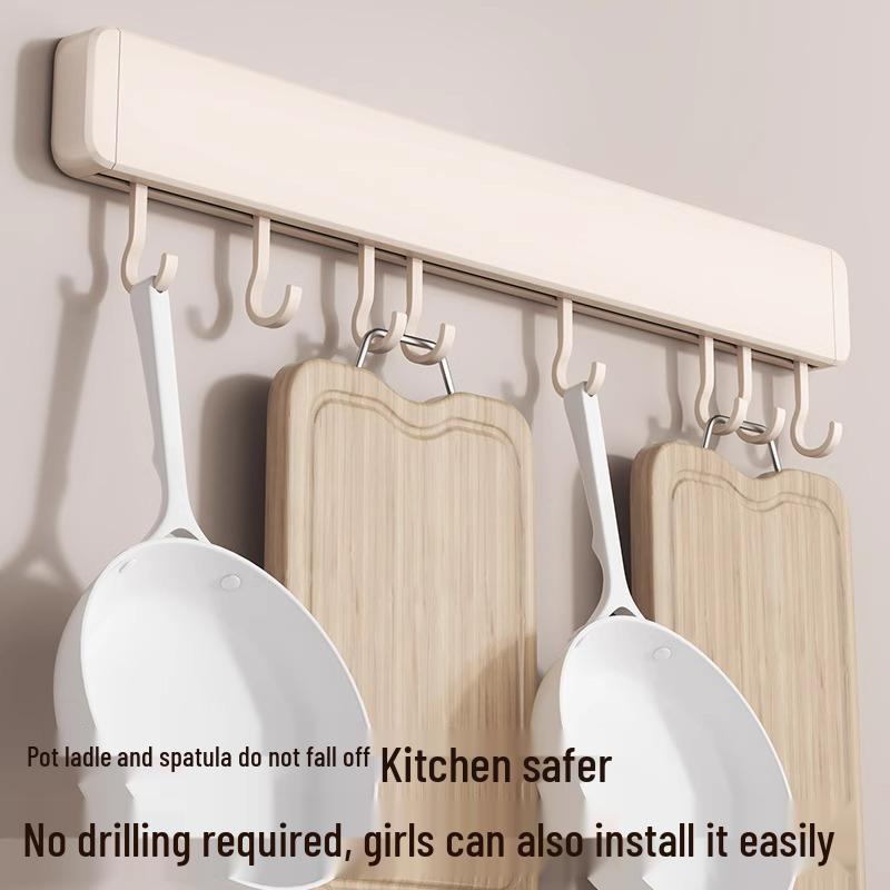 No-Drill Wall-Mounted White Kitchen Hook Rack for Pots, Lids, and Utensils