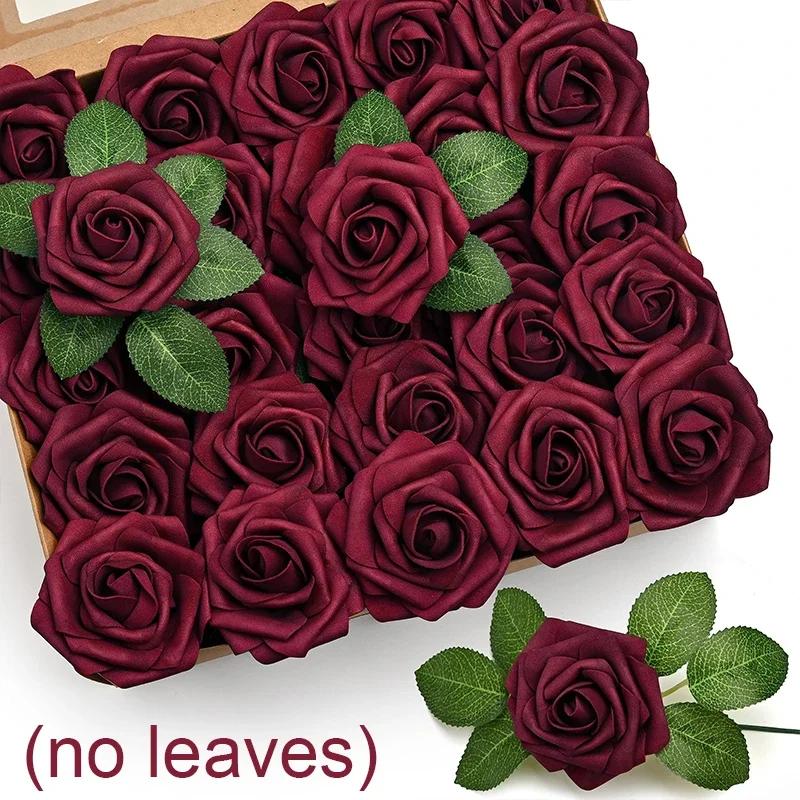 30/5Pcs Artificial Roses Flowers Foam Fake Rose Heads With Stems For DIY Wedding Bouquets Home Party Tables Decorations Supplies