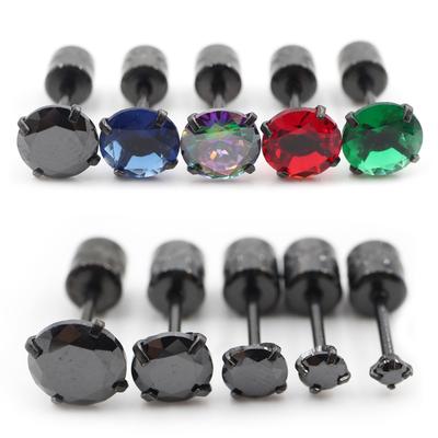 Alisouy 2PCS Stainless Steel 4 Prong Double Zircon CZ Women Men Girl Ear Stud Cartilage Screw Earrings Piercing Jewelry