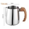 Brocca per schiuma di latte da 600/1000 ml con scala precisa Manico in legno Beccuccio antigoccia Tazza da caffè in acciaio inossidabile Caffè al latte Caffè espresso Cappuccino