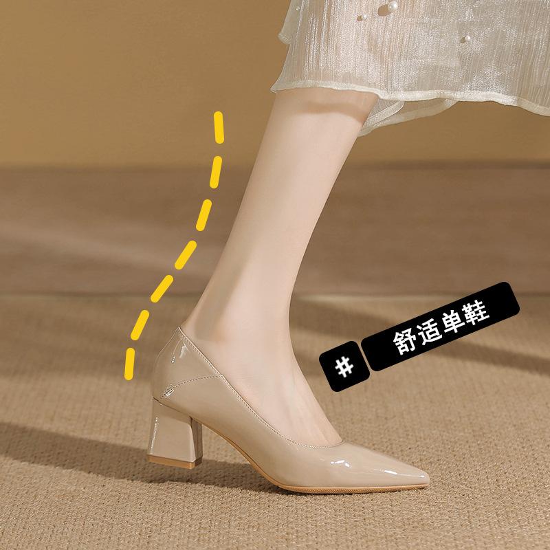 Nude High Heels Spring and Summer New Temperament Pointed Head Light Mouth Commuter Work Shoes Fashion Thick Heel Single Shoes Women