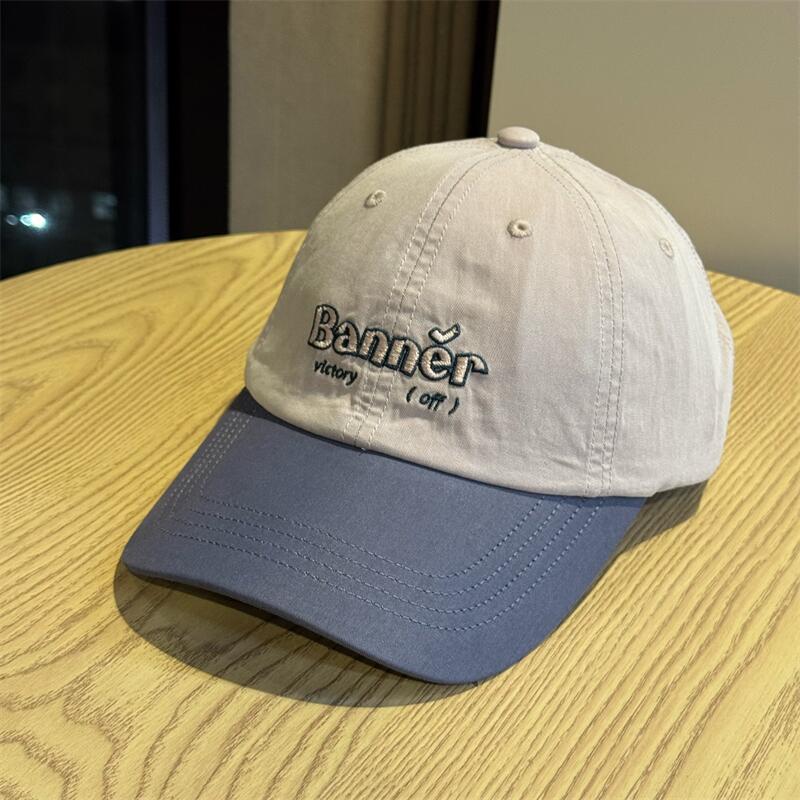 2026New Embroidery Banner Letter color-block baseball cap for women, all-season cotton couple's duckbill cap for men