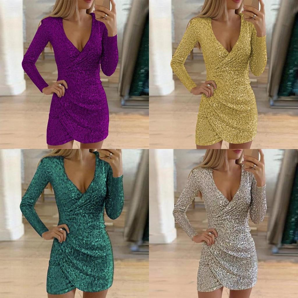 Elegante Abito Bodycon di Natale con Paillettes da Donna per Feste ed Eventi Serali