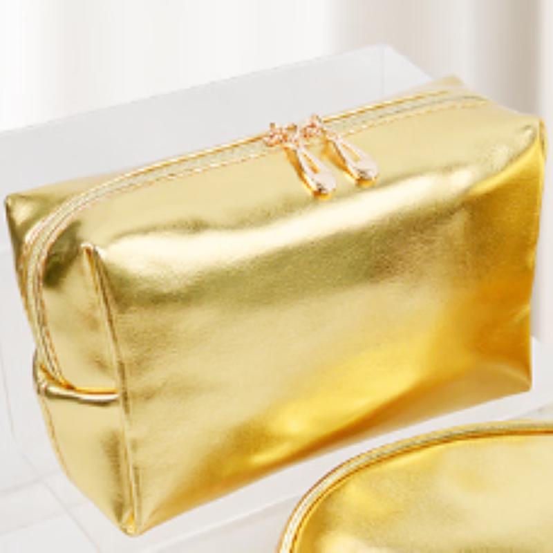 Gold Textured Portable Travel Cosmetic & Wash Bag Set (3-Pack)