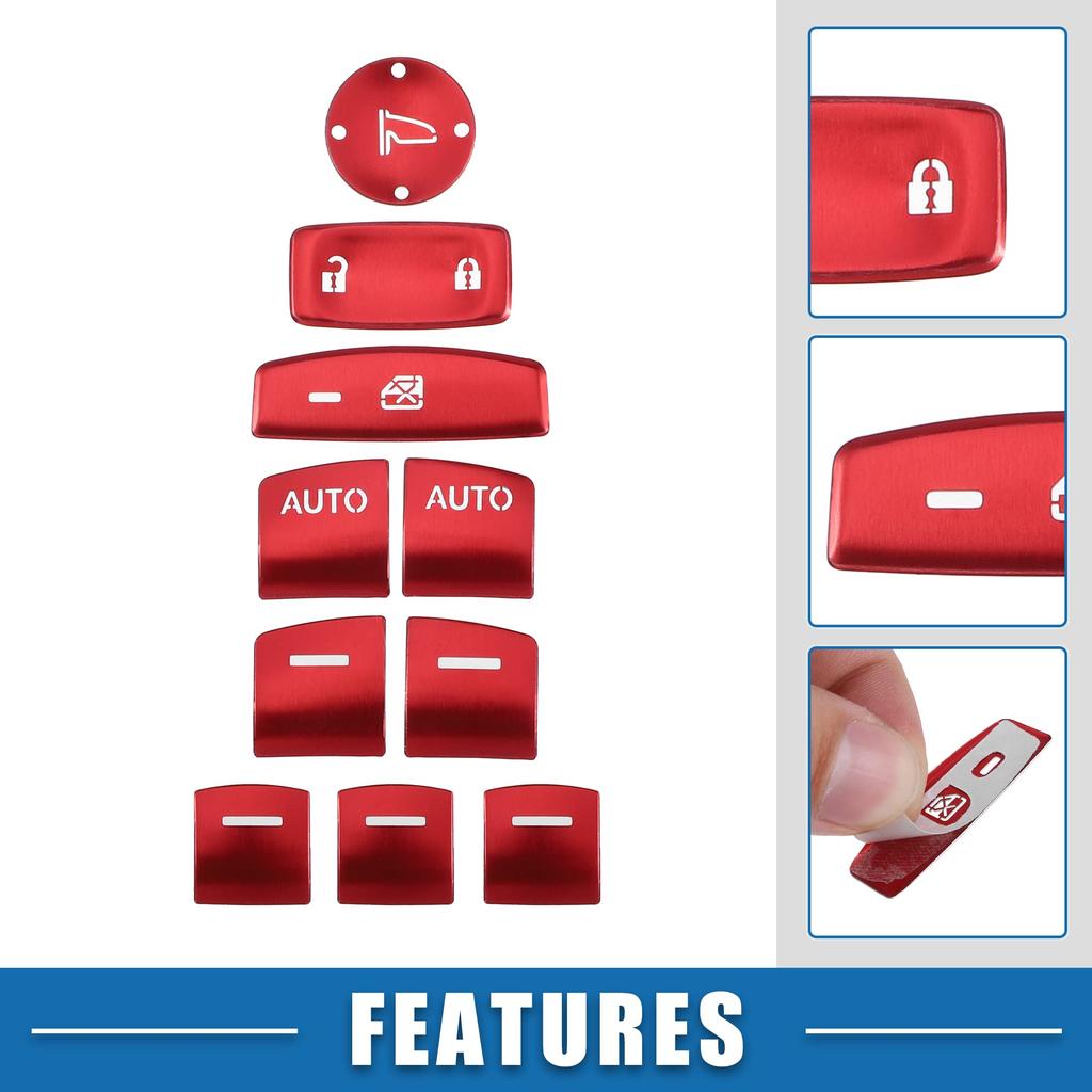ABSOPRO Red Master Window Switch Button Cover Trim Decal Sticker for Honda Accord 10-Piece 2018-2022