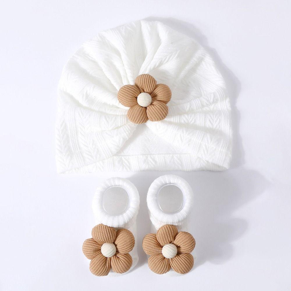 Elastic Infant Turban Hat Socks Set Soft Cotton Hat Sock Set Baby Headscarf Hat  Newborn Supplies