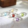 S925 Silber 6*8 Kristall Offener Ring, Mehrere Farben, Verstellbarer Europäischer Stil Band, Tägliches Schmuckgeschenk für Frauen