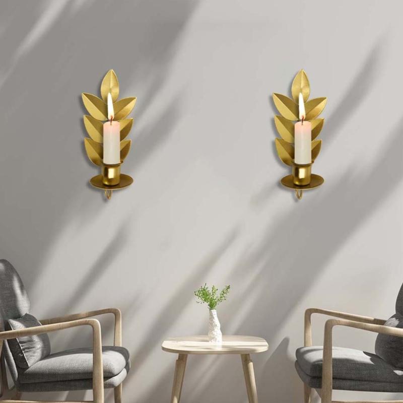 Wall Mounted Wheat Shape Candle Holder Elegant Metal Wall Sconces Hanging Candlestick for Home Weddings Party Decors