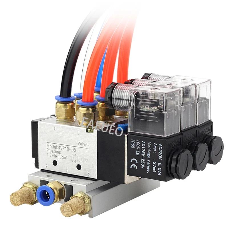 12/24V DC 110/220V AC Multi Option 4V210-08 Pneumatic Solenoid Valve Block With Muffler Fitting Base Manifold 2/3/4/6 Way