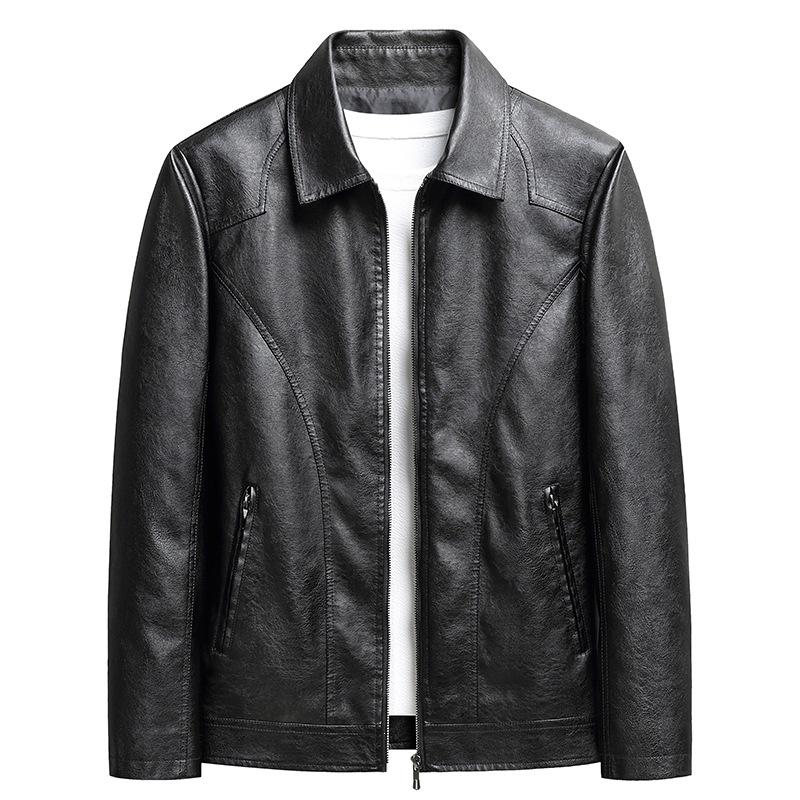 Spring and Autumn New Men's Leather Jacket Stand-up Collar Zipper Pocket Trendy Men's Decoration Fashion Casual Trend Versatile Leather Jacket Men