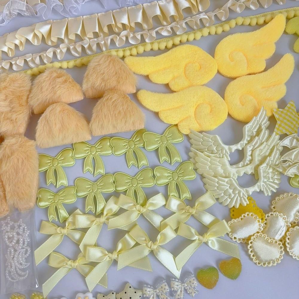 106pcs/set Lace Ribbon Ita Bag Decor Kit Wing Charms Bow Heart Ornaments Bag Decoration Kit Colorful Ears Handmade Craft Set