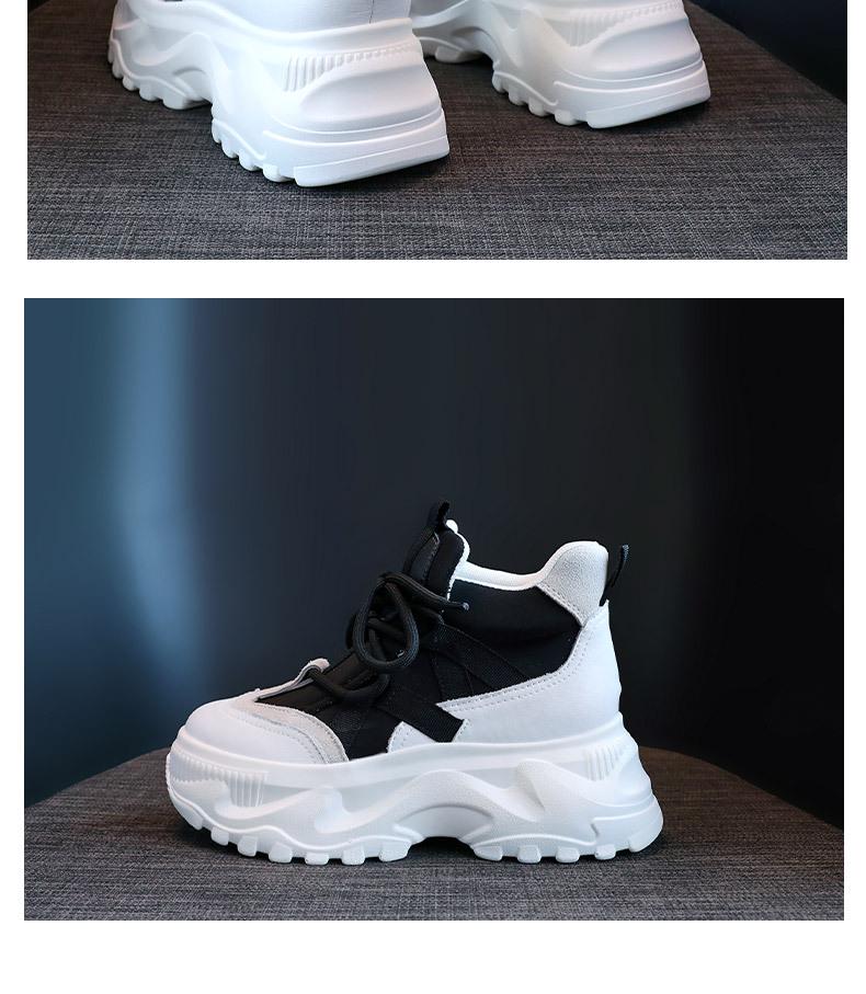 Women's Thick-Soled High-Top Dad Shoes: New 2022 Autumn/Winter White Platform Cowhide Korean-Style Casual Sneakers
