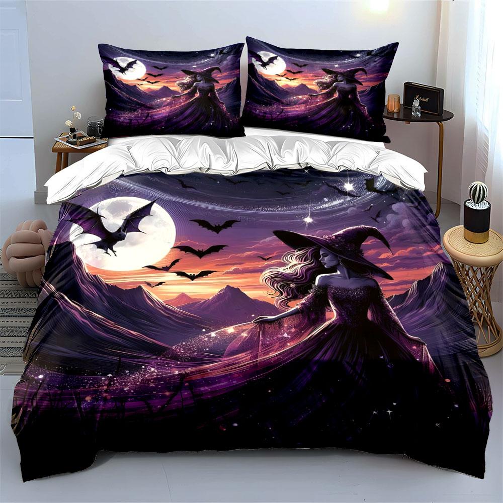 Fantasy Witch Halloween Decor Soft Comfortable Duvet Cover Bedding Set Included 1*Duvet Cover & 2*Pillowcases, Gift