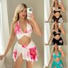 2026 Women Skirted Bikini Set, Position Print Mesh Spliced Slim Fit Separated Swimsuit