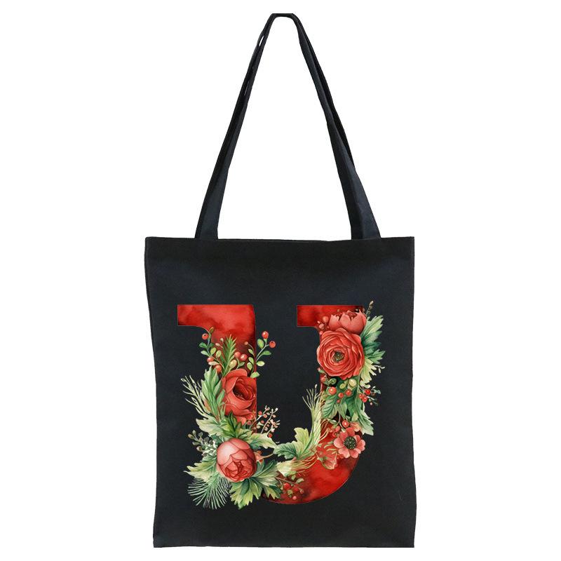 26 English letters A-Z floral print student canvas bag fashion portable shopping bag shoulder bag